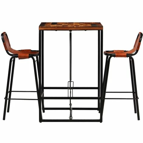 Meilleure vente 🎉 Ensemble De Bar Bois Massif De Récupération Et Cuir De Chèvre 3 Pcs VidaXL ⭐ 4 Meilleure vente 🎉 Ensemble De Bar Bois Massif De Récupération Et Cuir De Chèvre 3 Pcs VidaXL ⭐ – Image 2
