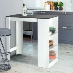 Acheter ❤️ IDMARKET Table De Bar BARTH 2 à 4 Personnes Bois Blanc Plateau Gris - Gris 👍