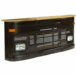 Bon marché ❤️ VidaXL Table De Bar Forme De Camion Bois De Manguier Massif Gris Foncé - Gris 💯