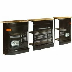 Bon marché ❤️ VidaXL Table De Bar Forme De Camion Bois De Manguier Massif Gris Foncé - Gris 💯 -Table haute Boutique 11274438 5