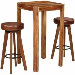 Les meilleures critiques de 🧨 VidaXL Ensemble De Bar Bois De Sesham Massif Et Cuir Véritable 3 Pcs - Brun 🎉 -Table haute Boutique 11741663 2