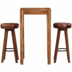 Les meilleures critiques de 🧨 VidaXL Ensemble De Bar Bois De Sesham Massif Et Cuir Véritable 3 Pcs - Brun 🎉 -Table haute Boutique 11741663 3