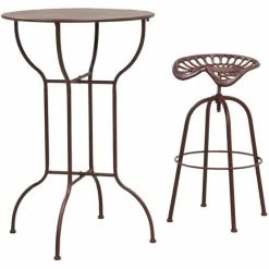 Coupon 👍 AUBRY GASPARD Table Haute Mange-debout En Métal Laqué Rouge Antique 😍 -Table haute Boutique 13070581 3