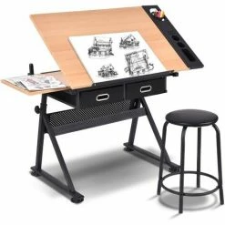 Les meilleures critiques de 🛒 COSTWAY Table à Dessin Inclinable Avec Tabouret,2 Tiroirs Pour L'Art Et L'Artisanat Hauteur Réglable Multifonctionnel 💯