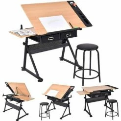 Les meilleures critiques de 🛒 COSTWAY Table à Dessin Inclinable Avec Tabouret,2 Tiroirs Pour L'Art Et L'Artisanat Hauteur Réglable Multifonctionnel 💯 -Table haute Boutique 13806941 4