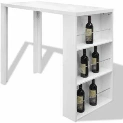Sortie 🔔 VIDAXL Table De Bar MDF Avec Casier à Bouteilles Blanc Haut Brillance - Blanc 👍 -Table haute Boutique 14075751 2