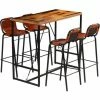 Vente flash 😍 VIDAXL Ensemble De Bar 5 Pcs Bois Massif Recyclé Et Cuir De Chèvre - Brun - Ensembles De Meubles De Cuisine Et De Salle à Manger - Brun - Brun 🎁 -Table haute Boutique 14077868 1