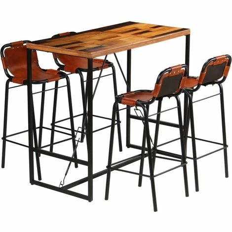 Vente flash 😍 VIDAXL Ensemble De Bar 5 Pcs Bois Massif Recyclé Et Cuir De Chèvre - Brun - Ensembles De Meubles De Cuisine Et De Salle à Manger - Brun - Brun 🎁 3 Vente flash 😍 VIDAXL Ensemble De Bar 5 Pcs Bois Massif Recyclé Et Cuir De Chèvre - Brun - Ensembles De Meubles De Cuisine Et De Salle à Manger - Brun - Brun 🎁