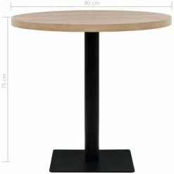 Budget 🤩 HELLOSHOP26 Table Haute Mange Debout Bar Bistrot MDF Et Acier Rond 80 Cm Chêne Marron - Beige 🤩 -Table haute Boutique 14120719 5