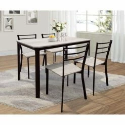 Meilleure vente 👏 PRICE FACTORY Table De Cuisine Et Salle à Manger + 4 Chaises LEEDS. Ensemble Repas Design Métal Et Bois. - Noir 😀