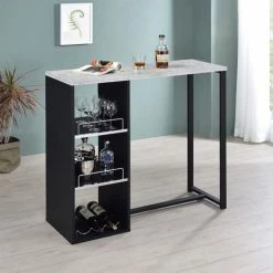 Le moins cher ⌛ IDIMEX Table Haute De Bar PIAVA Mange-debout Comptoir Avec 3 étagères Dont 1 Porte-bouteilles, En Métal Laqué Noir Et MDF Décor Béton - Gris 🔥 -Table haute Boutique 15069826 2
