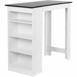 Meilleur prix ⌛ OOBEST Table Bar Avec Rangements, Panneaux De Particules Mélaminés, 115 X 50 X 103cm (LxPxA), Blanc + Noir ❤️ -Table haute Boutique 15361947 4
