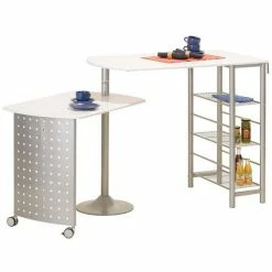 Meilleure vente 😉 Table-Bar En Métal Blanc, Dim : 70 X 183 X 100 Cm -PEGANE- ✔️
