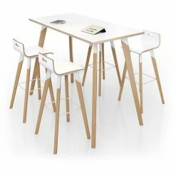 Vente flash 🛒 EOL | Table Haute Rectangulaire Evasion 160 X 80 Cm |Plateaux Stratifié Blanc - Gris Blanc 🔥