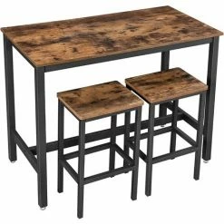 Promo ⭐ VASAGLE Lot Table Et Chaises De Bar, Table Haute Avec 2 Tabourets De Style Industriel, Pour Cuisine, Salle à Manger, Salon, Marron Rustique Par SONGMICS LBT15X - Marron Rustique 💯