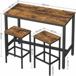 Promo ⭐ VASAGLE Lot Table Et Chaises De Bar, Table Haute Avec 2 Tabourets De Style Industriel, Pour Cuisine, Salle à Manger, Salon, Marron Rustique Par SONGMICS LBT15X - Marron Rustique 💯 -Table haute Boutique 16794177 5