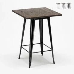 Sortie 🎉 AHD AMAZING HOME DESIGN Table Haute Pour Tabourets Tolix Industriel En Métal Acier Et Bois 60x60 Welded | Couleur: Noir 👏