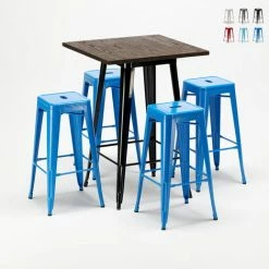 Top 10 ✨ AHD AMAZING HOME DESIGN Ensemble Little Italy Table Haute Et 4 Tabourets En Métal Tolix Style Industriel | Couleur: Bleu ✨