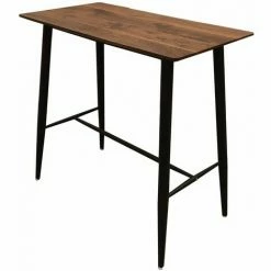Le moins cher ⌛ ALTOBUY TIANO - Table Haute Plateau Effet Bois Et Piètement Métal - Marron Foncé 🤩