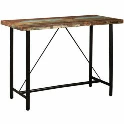 Bon marché ⌛ Ensemble De Bar 7 Pcs Bois De Récupération Et Cuir Véritable Modèle 1 VidaXL 🤩 -Table haute Boutique 18654128 4