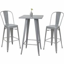 Grosses soldes 🤩 Set Table Mange-depout + 2x Tabouret De Bar HHG-866, Chaise/table De Bar, Design Industriel ~ Gris 🔔