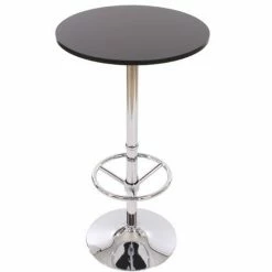 Acheter 🌟 HHG Table De Bar / Table Haute Bari, Ronde, Avec Repose-pied, 109x60x60cm, Noir 😀