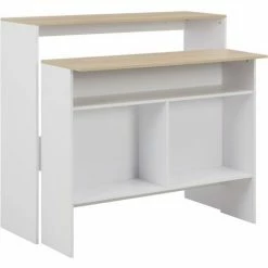 Bon marché ⌛ YOUTHUP Table De Bar Avec 2 Dessus De Table Blanc Et Chêne 130x40x120cm 💯