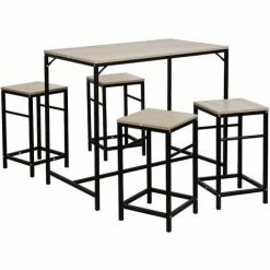 Coupon 🎁 WYCTIN Hofuton Ensemble Table De Bar Design Industriel + 4 Tabourets Repose-Pieds Panneaux Particules Imitation Chêne Clair Métal Noir 🤩