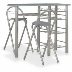 Le moins cher ✨ ASUPERMALL Ensemble De Bar Avec Etageres 3 Pcs Bois Et Acier Gris 😍 10 Le moins cher ✨ ASUPERMALL Ensemble De Bar Avec Etageres 3 Pcs Bois Et Acier Gris 😍 -Table haute Boutique 19768723 4
