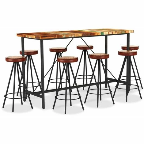 Meilleure vente 🛒 VidaXL Ensemble De Bar 9 Pcs Bois De Récupération Et - Brun 🧨 3 Meilleure vente 🛒 VidaXL Ensemble De Bar 9 Pcs Bois De Récupération Et - Brun 🧨