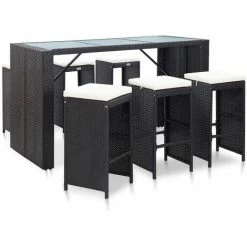 Bon marché 😀 Meuble De Bar De Jardin 7 Pcs Et Coussins Résine Tressée Noir VidaXL ⌛
