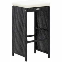 Bon marché 😀 Meuble De Bar De Jardin 7 Pcs Et Coussins Résine Tressée Noir VidaXL ⌛ -Table haute Boutique 19807932 5