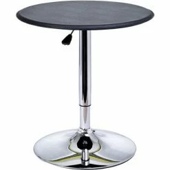 Meilleure affaire 😉 HOMCOM Table De Bar Table Bistro Chic Style Contemporain Table Ronde Hauteur Réglable 67-93 Cm Ø 63 Cm Plateau Pivotant 360° Métal Chromé PVC Noir 🎉