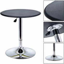 Meilleure affaire 😉 HOMCOM Table De Bar Table Bistro Chic Style Contemporain Table Ronde Hauteur Réglable 67-93 Cm Ø 63 Cm Plateau Pivotant 360° Métal Chromé PVC Noir 🎉 -Table haute Boutique 19842650 4