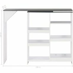 Promo ✔️ ASUPERMALL Table De Bar Avec Tablette Amovible Blanc 138 X 40 X 120 Cm 🔔 -Table haute Boutique 19907435 3