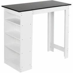 Meilleure vente 🎉 OOBEST Table De Bar Avec Rangement Table Bistro Haut Avec 4 Étagères Panneaux De Particules 110 X 50 X 103 Cm Blanc + Noir 💯