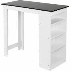Meilleure vente 🎉 OOBEST Table De Bar Avec Rangement Table Bistro Haut Avec 4 Étagères Panneaux De Particules 110 X 50 X 103 Cm Blanc + Noir 💯 -Table haute Boutique 19976402 4