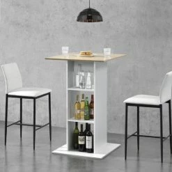 Vente flash ❤️ Table De Bar Visby 3 Étagères 70 X 70 X 110 Cm Blanc Effet Chêne [en.casa] ✔️