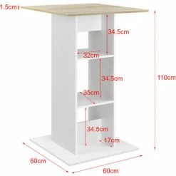 Vente flash ❤️ Table De Bar Visby 3 Étagères 70 X 70 X 110 Cm Blanc Effet Chêne [en.casa] ✔️ -Table haute Boutique 20890112 3