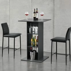 Meilleure vente 😀 Table De Bar Visby 3 Étagères 70 X 70 X 110 Cm Gris Foncé [en.casa] 🧨