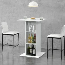 Coupon ❤️ Table De Bar Visby 3 Étagères 70 X 70 X 110 Cm Blanc [en.casa] 🤩