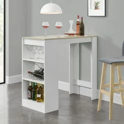 Meilleure vente 🔥 Table De Bar Kouvola 110 X 50 X 103 Cm Blanc Effet Chêne [en.casa] 👍