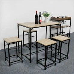 Acheter 😍 BATHRINS Ensemble Table De Bar Bistrot + 4 Tabourets, Set De 1 Table + 4 Tabourets, Table Mange-debout Table Haute Cuisine 🎁