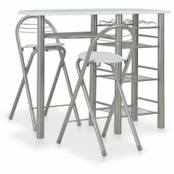 Le moins cher 🛒 Topdeal Ensemble De Bar Avec étagères 3 Pcs Bois Et Acier Blanc 🛒