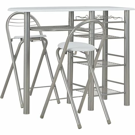 Le moins cher 🛒 Topdeal Ensemble De Bar Avec étagères 3 Pcs Bois Et Acier Blanc 🛒 4 Le moins cher 🛒 Topdeal Ensemble De Bar Avec étagères 3 Pcs Bois Et Acier Blanc 🛒 – Image 2