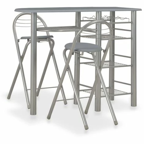 Acheter ⭐ Topdeal Ensemble De Bar Avec étagères 3 Pcs Bois Et Acier Gris ❤️ 3 Acheter ⭐ Topdeal Ensemble De Bar Avec étagères 3 Pcs Bois Et Acier Gris ❤️