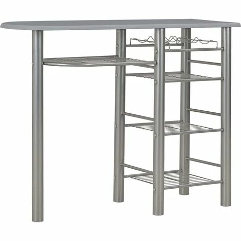 Acheter ⭐ Topdeal Ensemble De Bar Avec étagères 3 Pcs Bois Et Acier Gris ❤️ 4 Acheter ⭐ Topdeal Ensemble De Bar Avec étagères 3 Pcs Bois Et Acier Gris ❤️ – Image 2