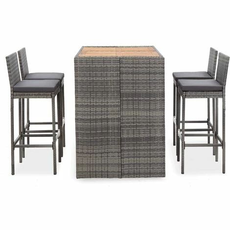 Coupon 🥰 YOUTHUP Ensemble De Bar 5 Pcs Résine Tressée Et Bois D'acacia Gris - Gris 🔔 4 Coupon 🥰 YOUTHUP Ensemble De Bar 5 Pcs Résine Tressée Et Bois D'acacia Gris - Gris 🔔 – Image 2