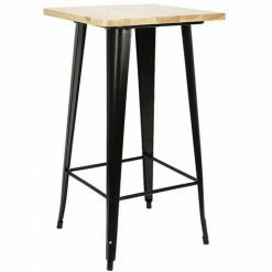 Promo 🎉 JEOBEST Table Haute Mange Debout Bar Bistrot Noir 103 Cm Pinède Et Acier - Noir - Couleur Du Bois Naturel 😀