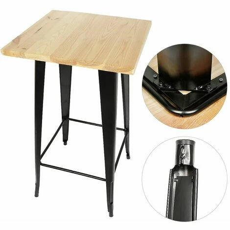 Promo 🎉 JEOBEST Table Haute Mange Debout Bar Bistrot Noir 103 Cm Pinède Et Acier - Noir - Couleur Du Bois Naturel 😀 5 Promo 🎉 JEOBEST Table Haute Mange Debout Bar Bistrot Noir 103 Cm Pinède Et Acier - Noir - Couleur Du Bois Naturel 😀 – Image 3
